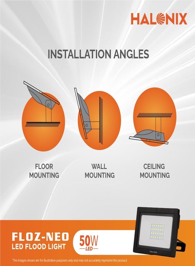 Halonix Aluminium 50W Led Outdoor Flood Light Waterproof- Ip66 Led Lights With 120° Wide Beam|Halogen Light,Focus Light For Garage,Parking,Shop-(Cool White)-Pack Of 1|Short Circuit&Surge Protection. - Image 3